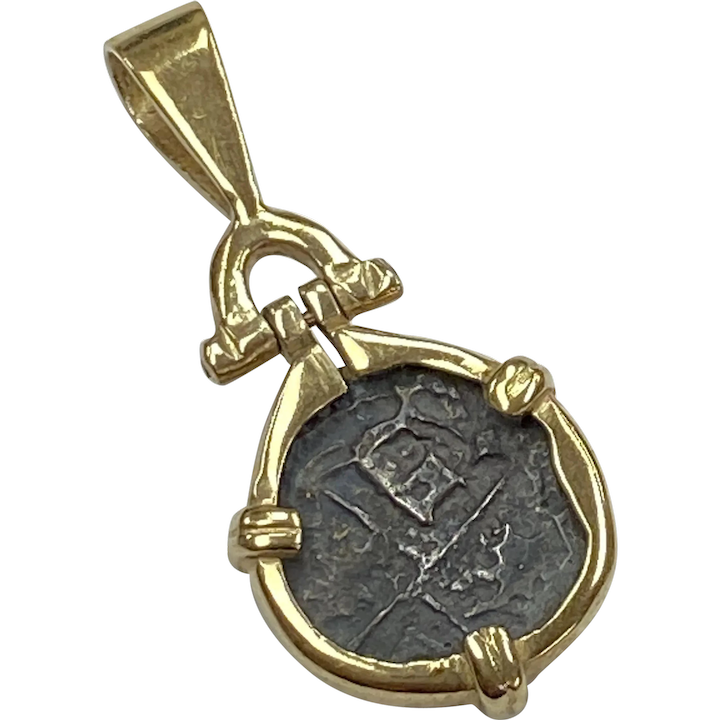 Shipwreck Coin Copy Pendant 14K Gold Plate & Sterling Silver