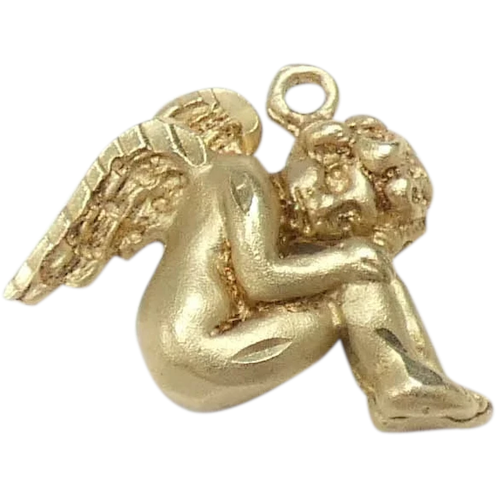 Sitting Angel Pendant / Charm 14k Yellow Gold