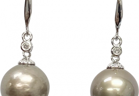 South Seas Cultured Pearl & Diamond Dangle Earrings 14K White Gold