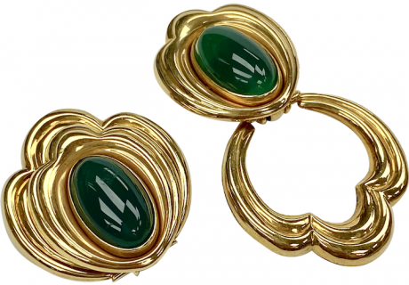 Spectacular Statement Chrysoprase Convertible Earrings 14k Gold