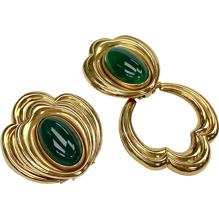 Spectacular Statement Chrysoprase Convertible Earrings 14k Gold