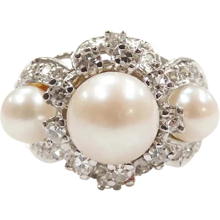 Statement Tri-Pearl and Diamond .87 ctw Ring