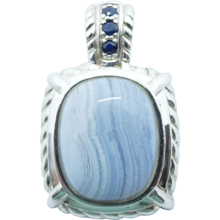 Sterling Silver Blue Lace Agate Sapphire Pendant