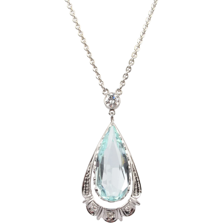 Stunning Pear Cut Aquamarine Art Deco Necklace