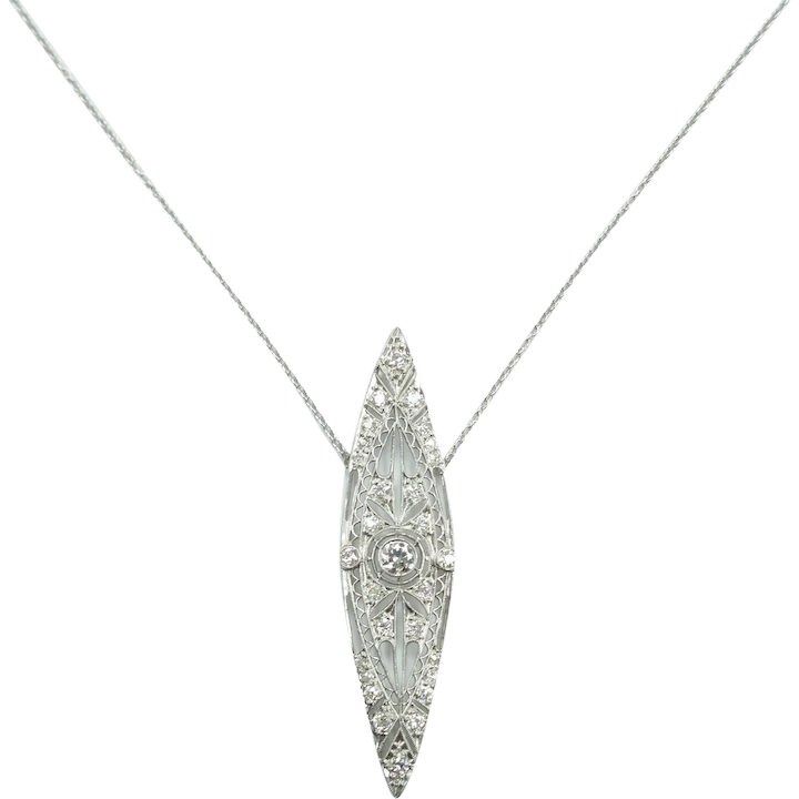 Stunning Art Deco Diamond 1.07 ctw Necklace Platinum Converted Pin
