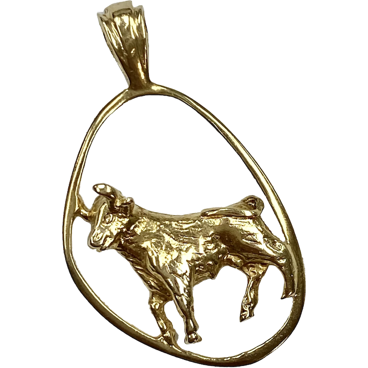 Taurus the BULL Zodiac Astrology Pendant Charm 14K Gold