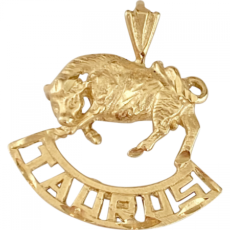Taurus Zodiac Vintage Pendant Charm 14K Gold
