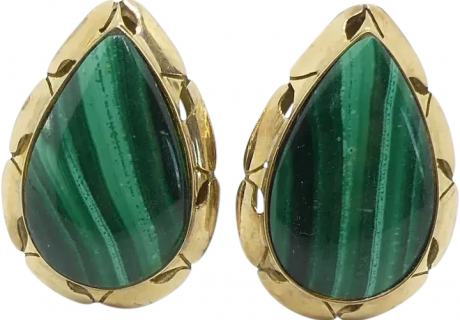 Teardrop Malachite Earrings 14K Yellow Gold