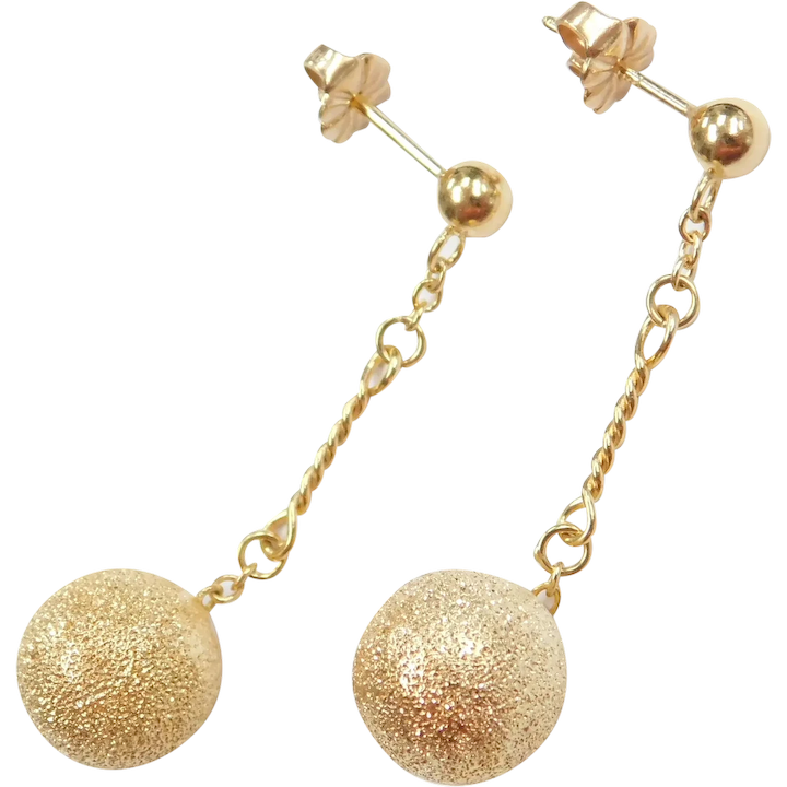 Textured Disco Ball Dangle Earrings 14k Gold