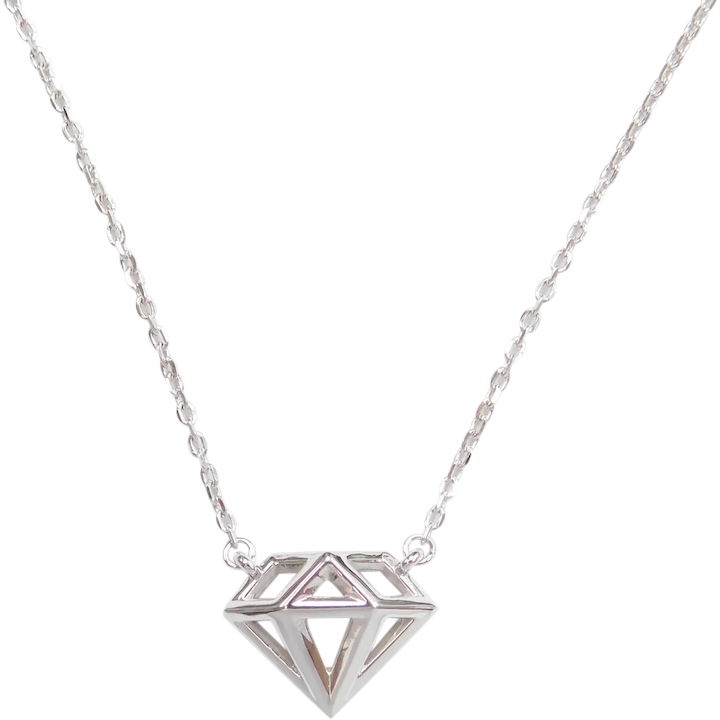Three Dimensional Diamond Shape Necklace 14k White Gold