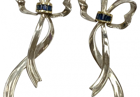 Tiffany & Co. Vintage Dangle BOW Earrings Sapphire