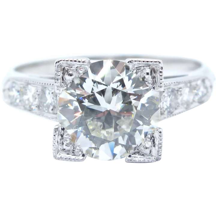 Art Deco GIA Certified 1.83 ctw Diamond Platinum Engagement Ring