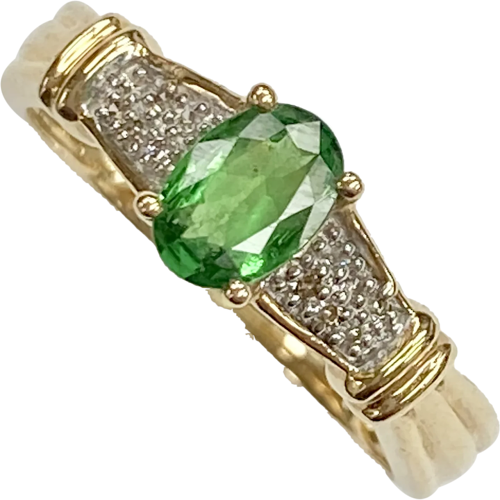 Tsavorite Garnet & Diamond .81 Carat tw Vintage Ring 14K Gold