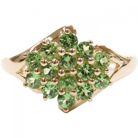 Tsavorite / Green Garnet 1.12 ctw Cluster Ring 14k Gold