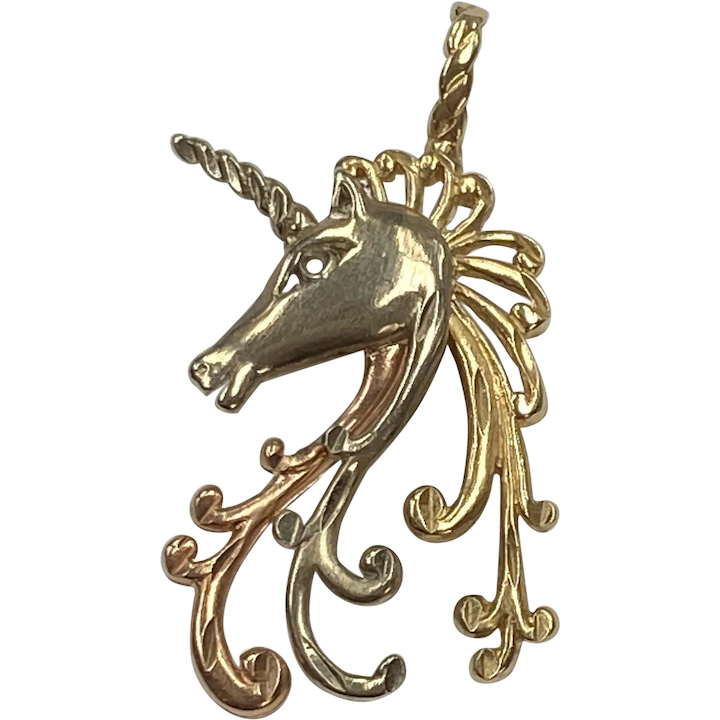 Unicorn Pendant Charm 14K Tri-Color Gold