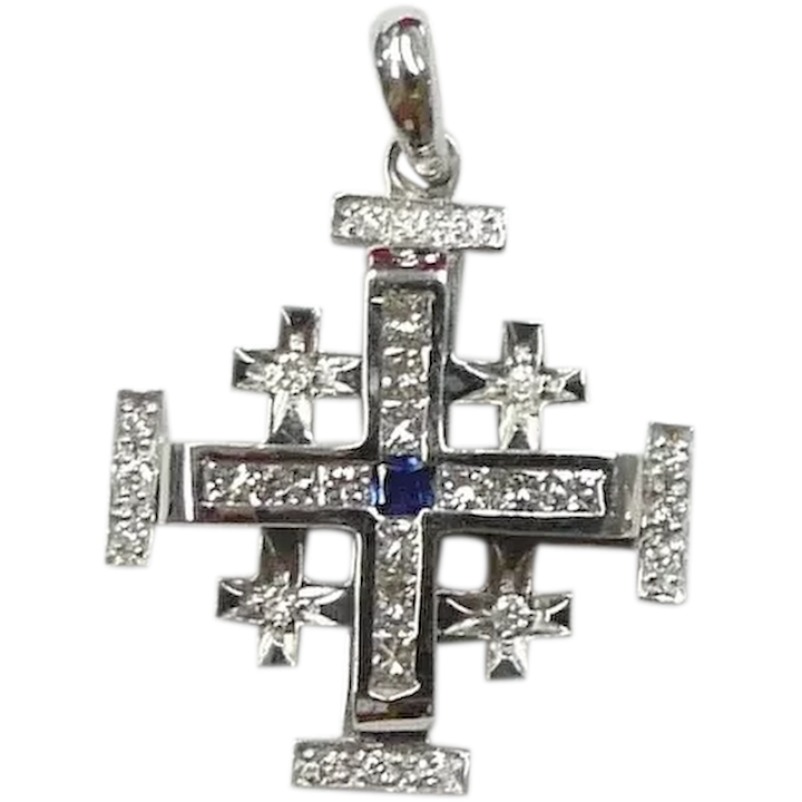 Jerusalem Cross Pendant By Regnas Genuine Gemstone Lapis Gold Plated  Sterling Silver 925 - The Regnas Collection