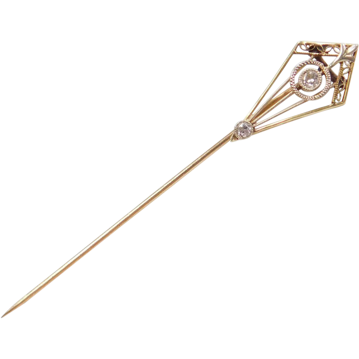 Victorian .11 ctw Diamond Stick Pin 14k Gold
