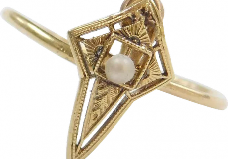 Victorian 14k Gold Etched Pointed Seed Pearl Ring ~ Converted Stick Pin