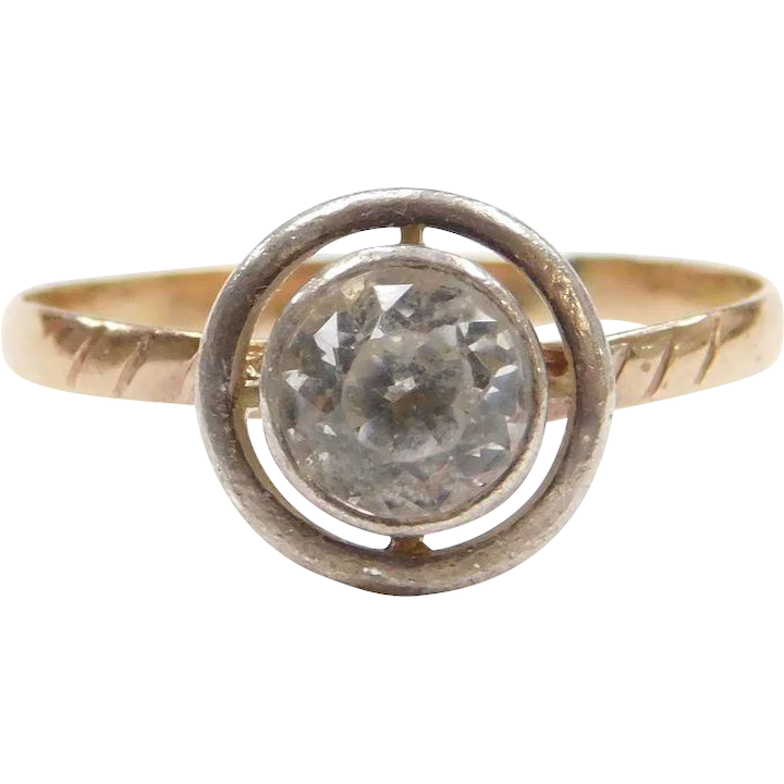 Victorian 14k Gold and Sterling Silver .80 Carat White Sapphire Ring