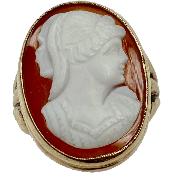 Victorian Agate / Hard Stone Cameo Ring 14K Gold