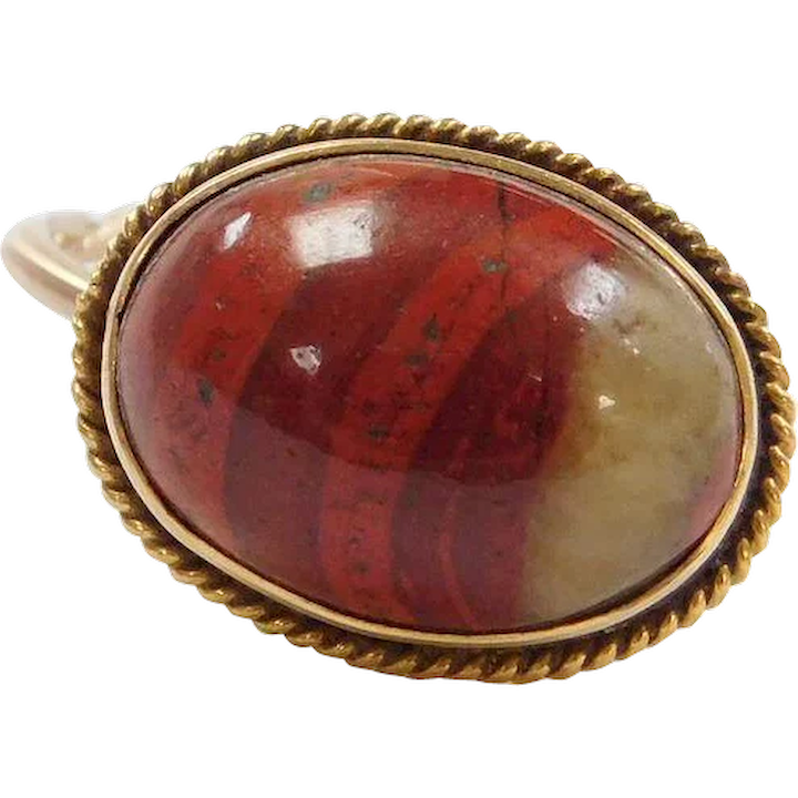 Victorian Banded Red Jasper Converted Stick Pin Ring 10K Gold