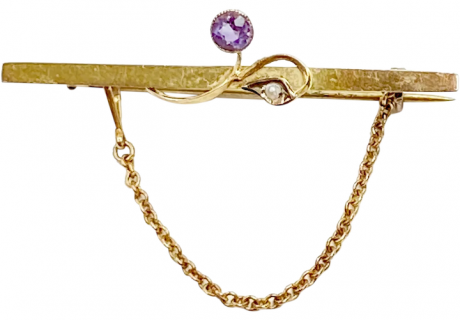 Victorian Bar Pin 9K Gold Amethyst & Seed Pearl
