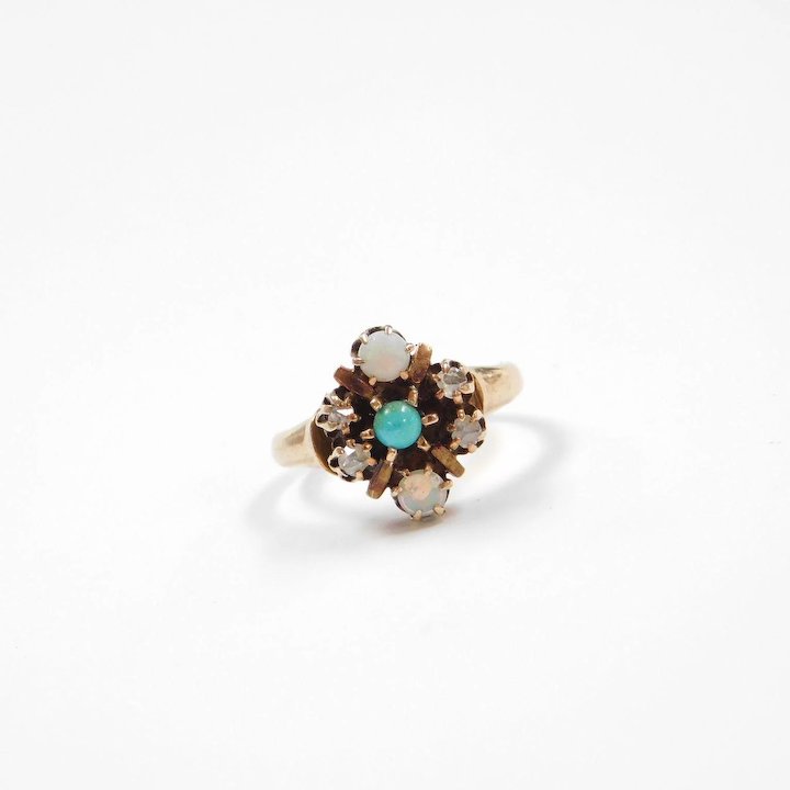 Buy Antique Edwardian 3 Stone Opal and Diamond Ring in 18k Gold Online in  India - Etsy