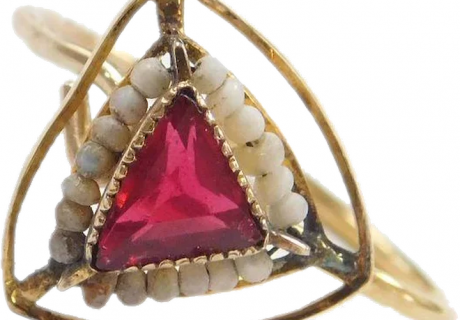 Victorian Faux Ruby & Seed Pearl Ring 10K Gold ~ Converted Stick Pin
