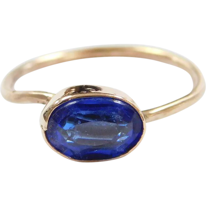 Victorian Faux Sapphire Ring 10K Gold Converted Stick Pin