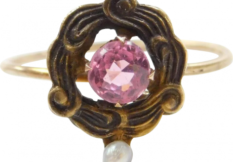 Victorian Faux Tourmaline & Seed Pearl Ring 10K Gold ~ Converted Stick Pin