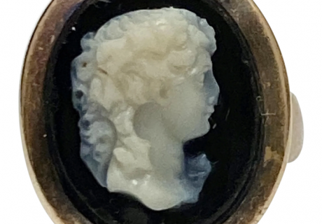 Victorian Hard Stone / Agate Cameo Ring 10 & 14K Gold