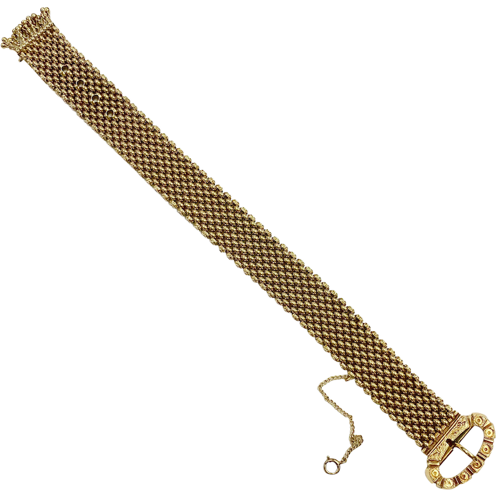 Victorian Mesh Link Buckle or Garter Bracelet 14K Gold