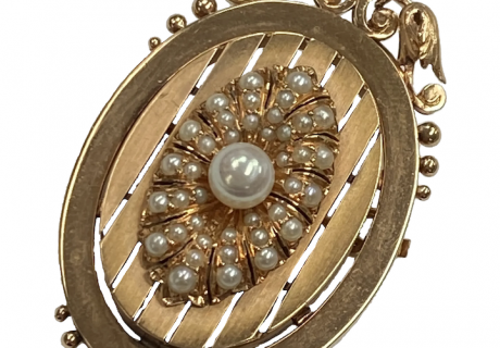 Victorian Pendant Brooch 14K Rose Gold & Seed Pearl