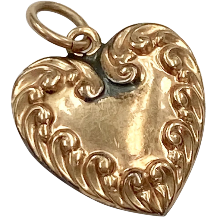 Victorian Puffy Heart Charm 10K Rose Gold, Engraved Mamie
