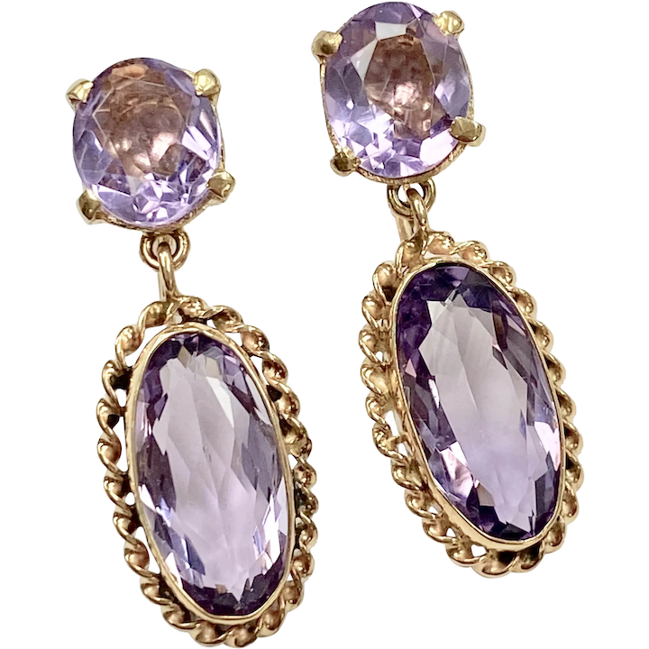 Victorian Revival Amethyst Dangle Earrings 13.74 Carats 14K Gold