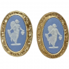 Victorian Revival Blue Wedgwood Cameo Screw-Back Earrings 14K Gold
