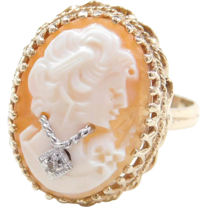 Victorian Revival Cameo En Habille Ring 14k Gold Diamond Accent