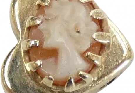 Cameo heart charm from the Victorian Revival era in 14k yellow gold