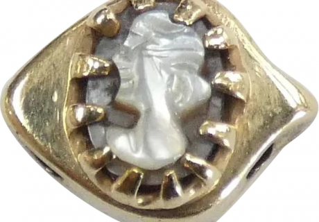 Victorian Revival Mother of Pearl Cameo Slide Charm 14k Yellow Gold