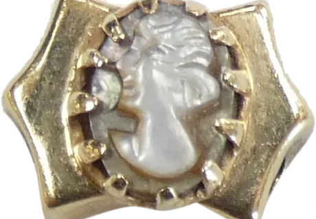 Victorian Revival Mother of Pearl Cameo Slide Charm 14k Yellow Gold