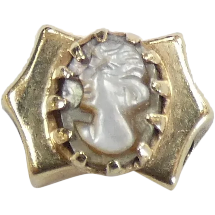 Victorian Revival Slide Charm Mother of Pearl Cameo 14k Yellow Gold