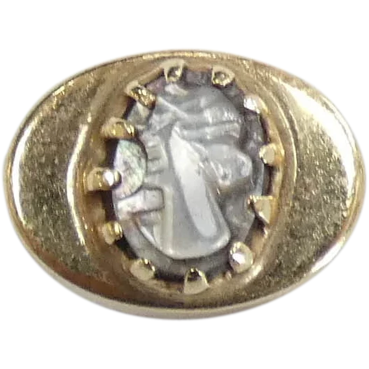 Victorian Revival Mother of Pearl Oval Cameo Slide Charm 14k Yellow Gold