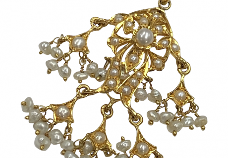 Victorian Revival Tassel Pendant 22K Gold and Seed Pearl