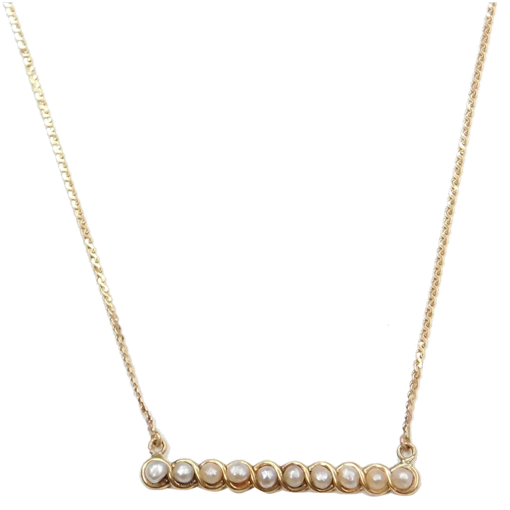 Victorian Seed Pearl Bar Pin Necklace Conversion 14K Gold