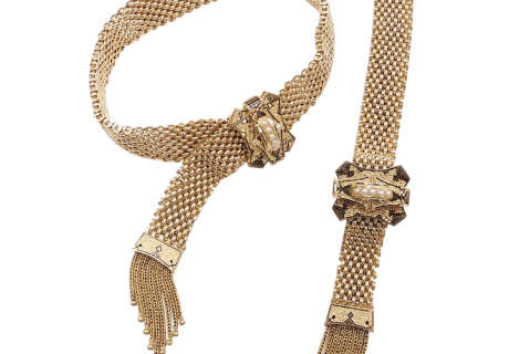 Victorian Seed Pearl and Taille d’Epargne Pair of Wedding Slide Bracelets 14k Yellow Gold