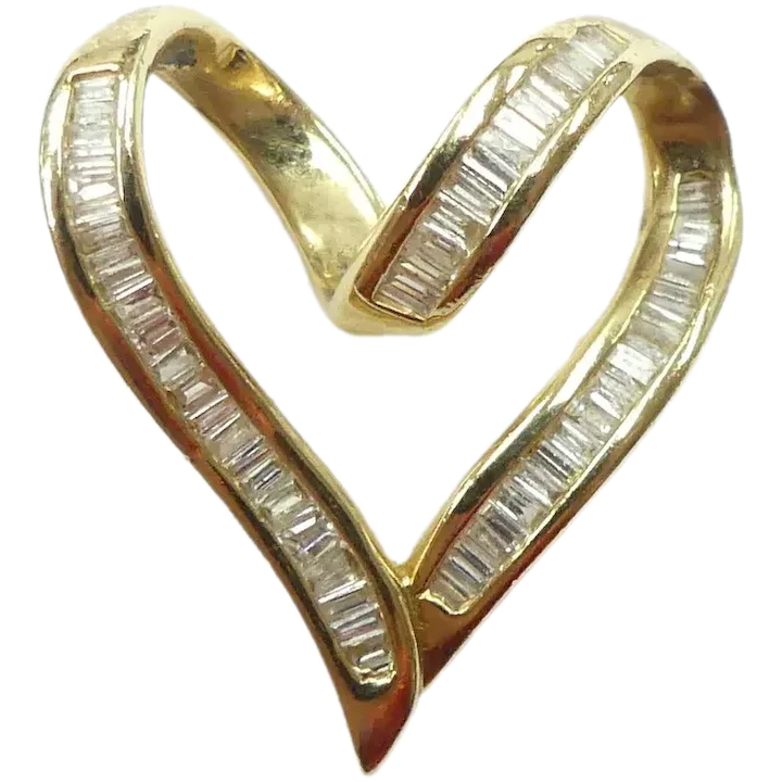 Vintage 1.20ctw Diamond Heart Slide Pendant 14K Yellow Gold