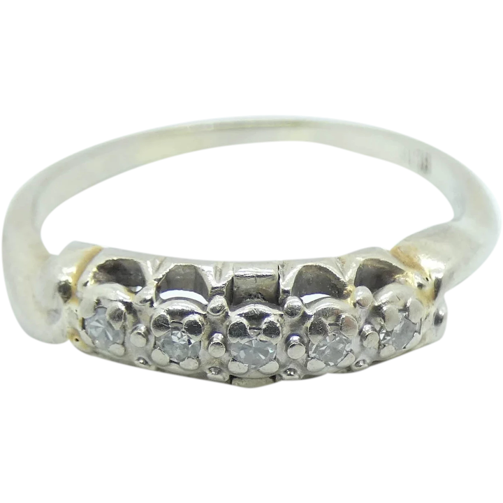 Vintage .15 ctw Diamond Wedding Band Ring 14k White Gold