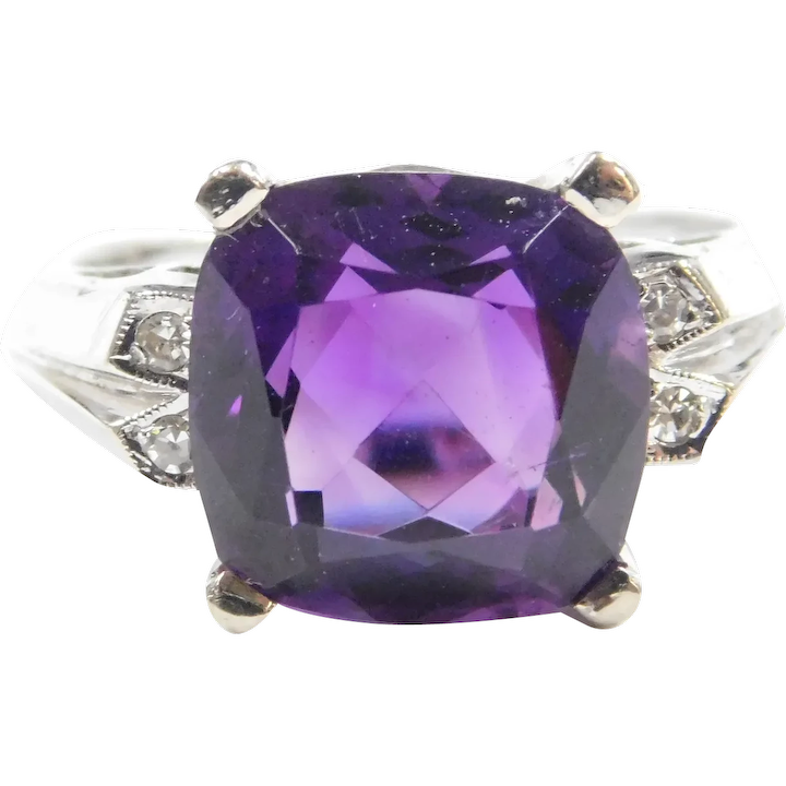 Vintage Amethyst and Diamond 5.08 ctw Ring 14k White Gold