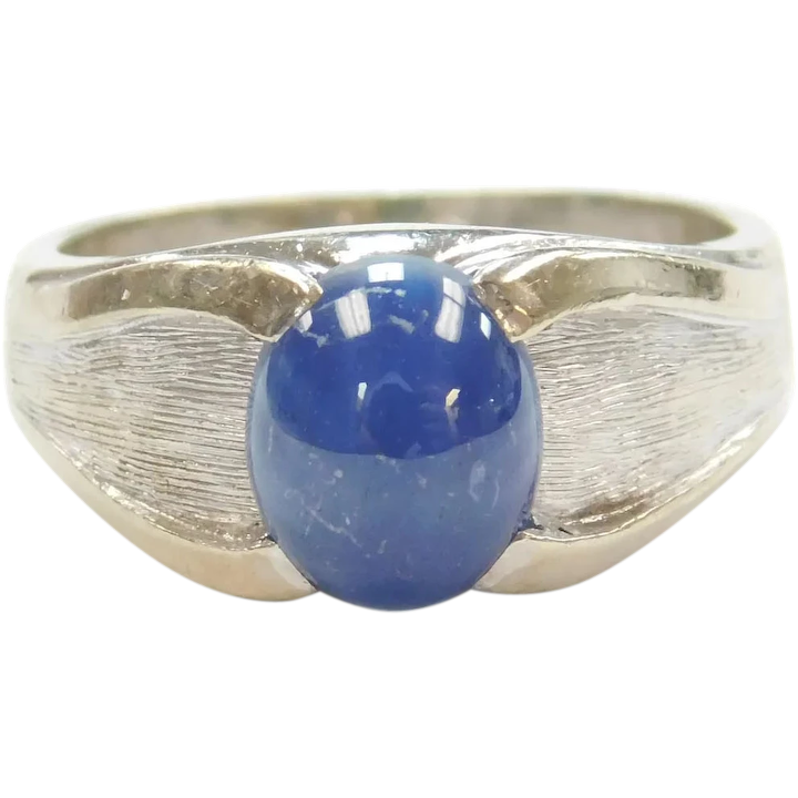 Vintage Blue Star Sapphire 2.63 Carat Ring 14k White Gold