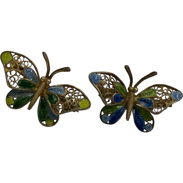 Vintage Butterfly Scatter Pins Filigree 800 Silver Colorful Enamel